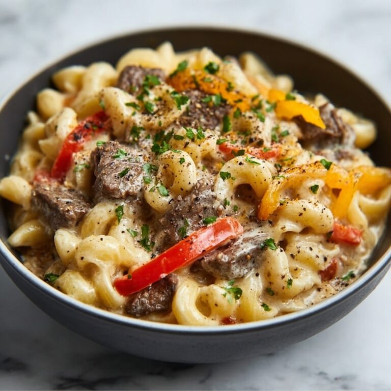 High-Protein Creamy Philly Cheesesteak Mac and Cheese Recipe