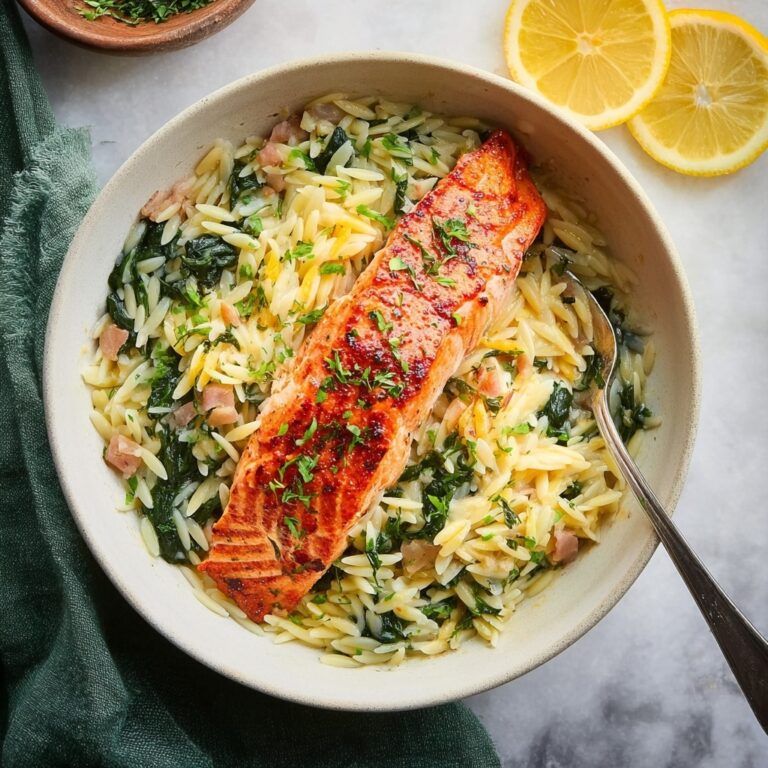 Lightened-Up Lemon Herb Salmon Orzo Pasta Recipe