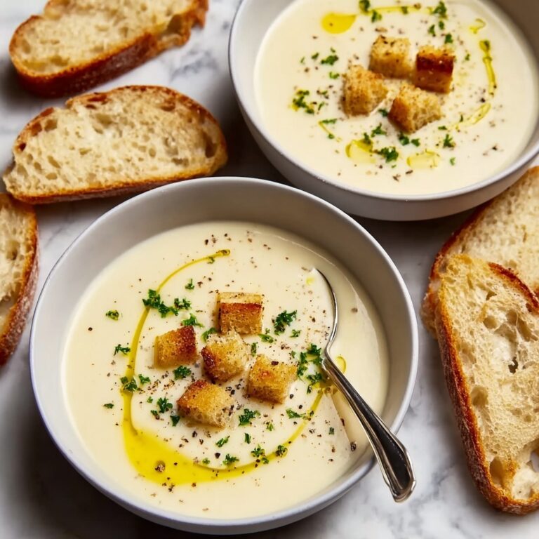 Creamy Celeriac Soup with Croutons and Chives Recipe