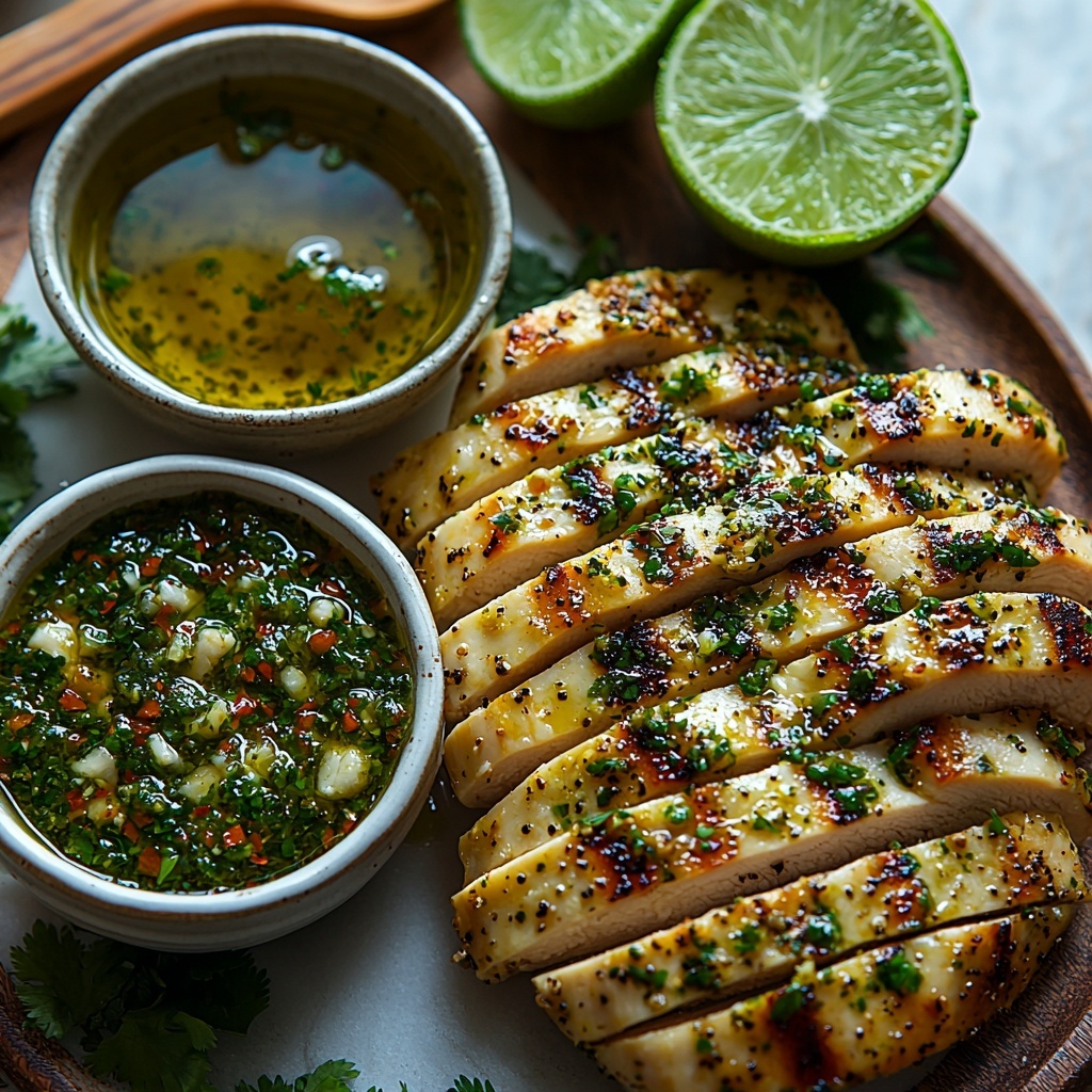 boneless chicken breasts sliced thin, small bowl of bright green salsa verde with visible herbs and seeds, glass bowl with golden olive oil, fresh lime halves and wedges with vibrant green skin and juicy interior, small wooden spoon with ground black pepper, sprinkle of earthy ground cumin on a white ceramic dish, thin slices of creamy pepper Jack cheese with melting edges, fresh chopped cilantro scattered loosely, coarse sea salt crystals on a small rustic plate, all ingredients neatly arranged on a clean white marble surface with soft natural light, subtle shadows, rustic wooden cutting board partially visible beneath bowls, warm and inviting tones, textures contrasting between smooth cheese, juicy lime, and coarse spices, overhead shot, top down view, flat lay photography, professional food styling --ar 1:1 --q 2 --s 750 --v 6.1