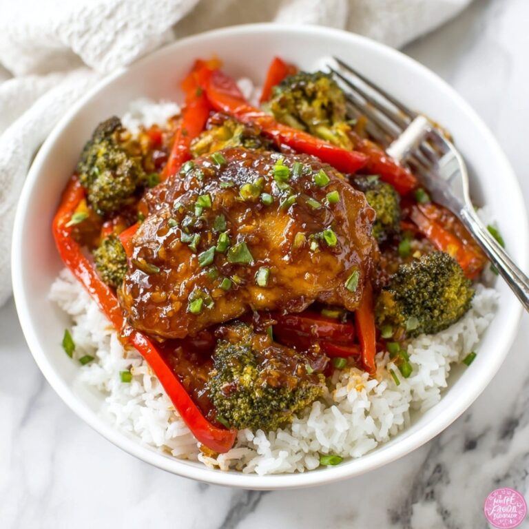 Honey Garlic Chicken with Broccoli and Red Bell Peppers Recipe