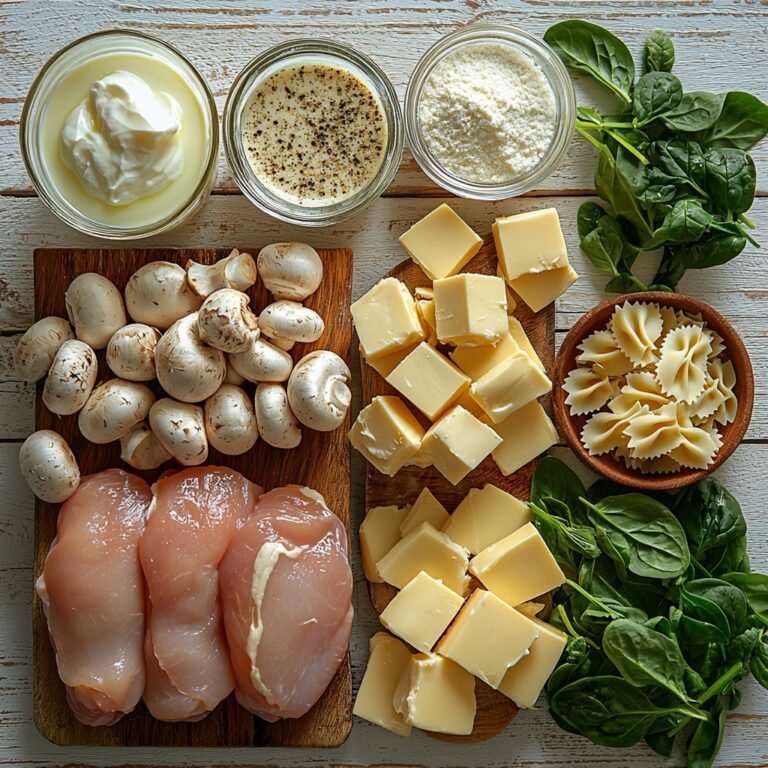 Creamy Mushroom Chicken Pasta with Spinach and Parmesan Recipe