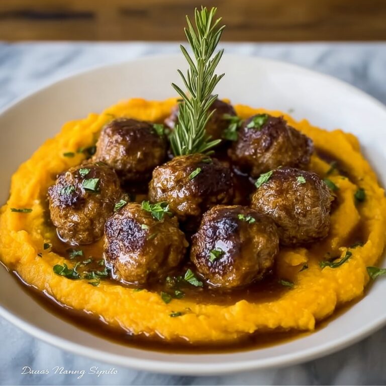 Pork Meatballs with Sweet Potato Mash & Bourbon-Maple Sauce Recipe