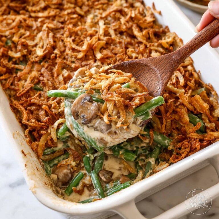Creamy Mushroom Green Bean Casserole with Crispy Fried Onions Recipe