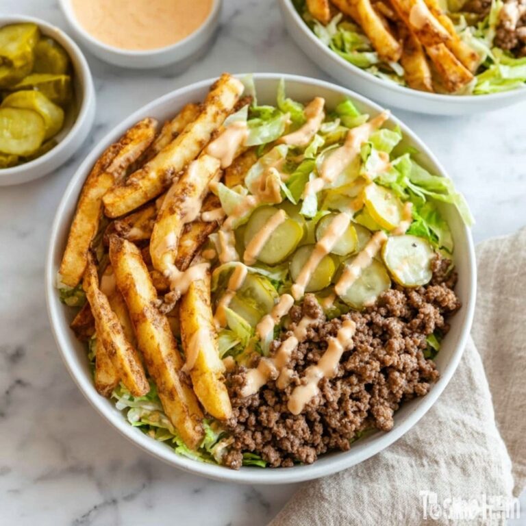 Burger Bowl with Crispy Potatoes, Ground Beef, and Tangy Sauce Recipe