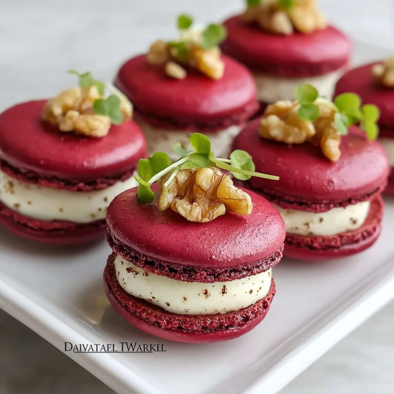 Savory Beet Macarons with Goat Cheese & Walnut Crunch Recipe